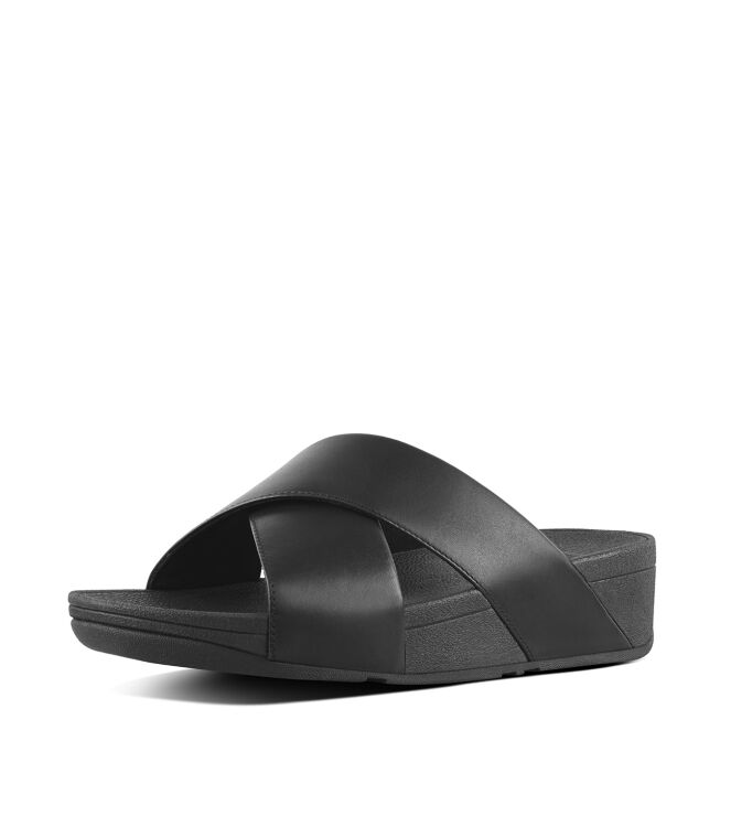 FitFlop lulu cross slide sandals leather black Direct leverbaar uit de webshop van www.meijerink-schoenen.nl/