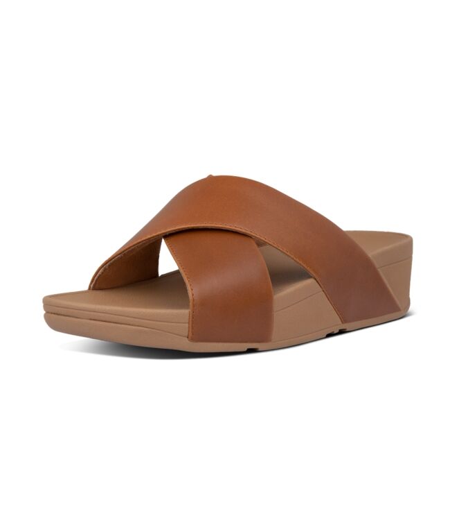 FitFlop lulu cross slide sandals leather light tan Direct leverbaar uit de webshop van www.meijerink-schoenen.nl/
