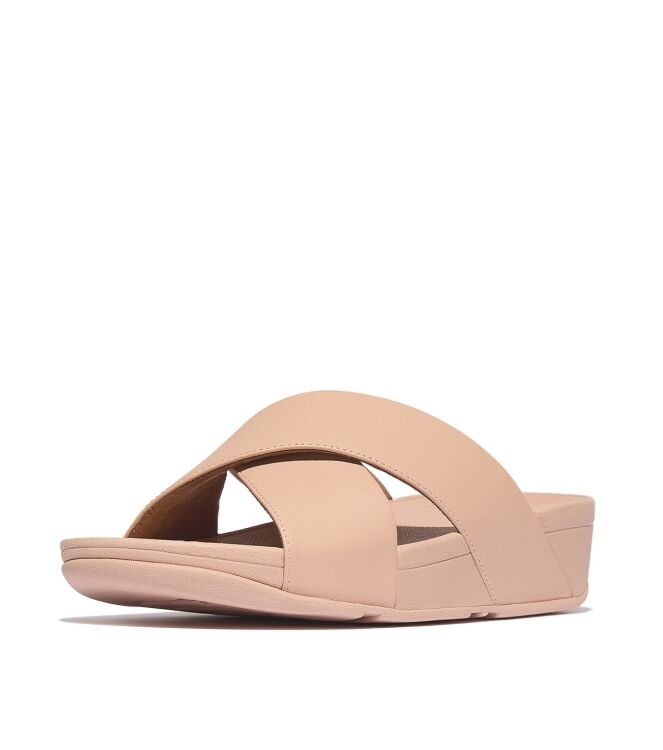 FitFlop lulu cross slide sandals leather sandy beige Direct leverbaar uit de webshop van www.meijerink-schoenen.nl/