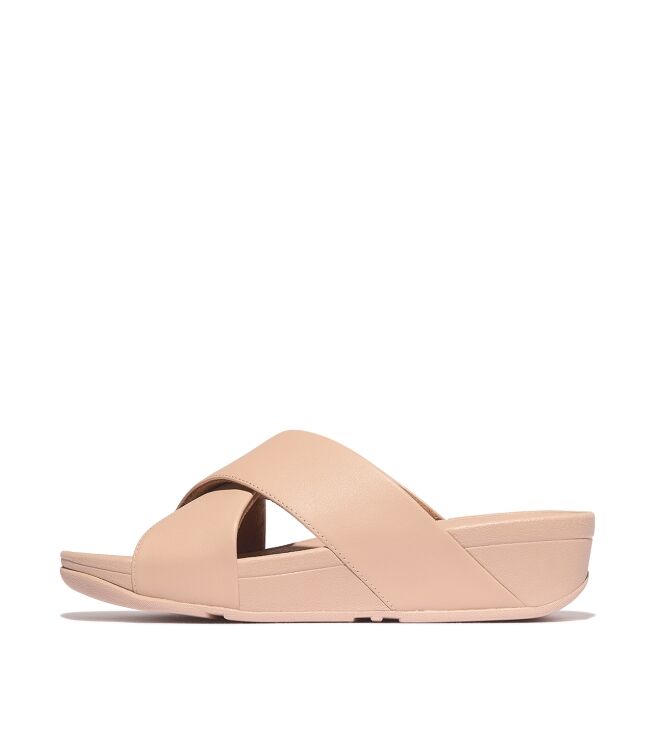 FitFlop lulu cross slide sandals leather sandy beige Direct leverbaar uit de webshop van www.meijerink-schoenen.nl/