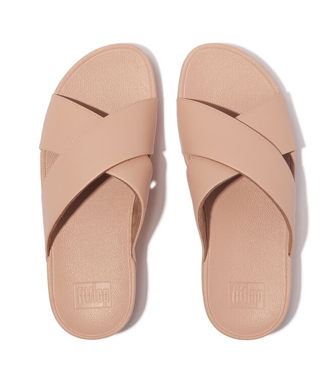FitFlop lulu cross slide sandals leather sandy beige Direct leverbaar uit de webshop van www.meijerink-schoenen.nl/