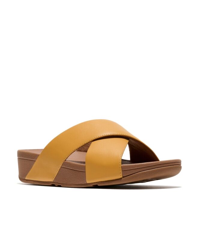 FitFlop lulu cross slide sandals leather turmeric Direct leverbaar uit de webshop van www.meijerink-schoenen.nl/