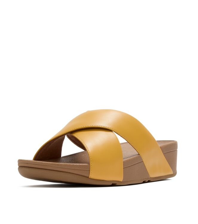 FitFlop lulu cross slide sandals leather turmeric Direct leverbaar uit de webshop van www.meijerink-schoenen.nl/