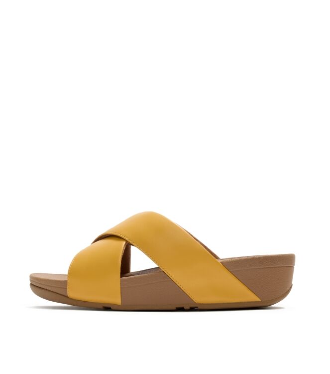 FitFlop lulu cross slide sandals leather turmeric Direct leverbaar uit de webshop van www.meijerink-schoenen.nl/