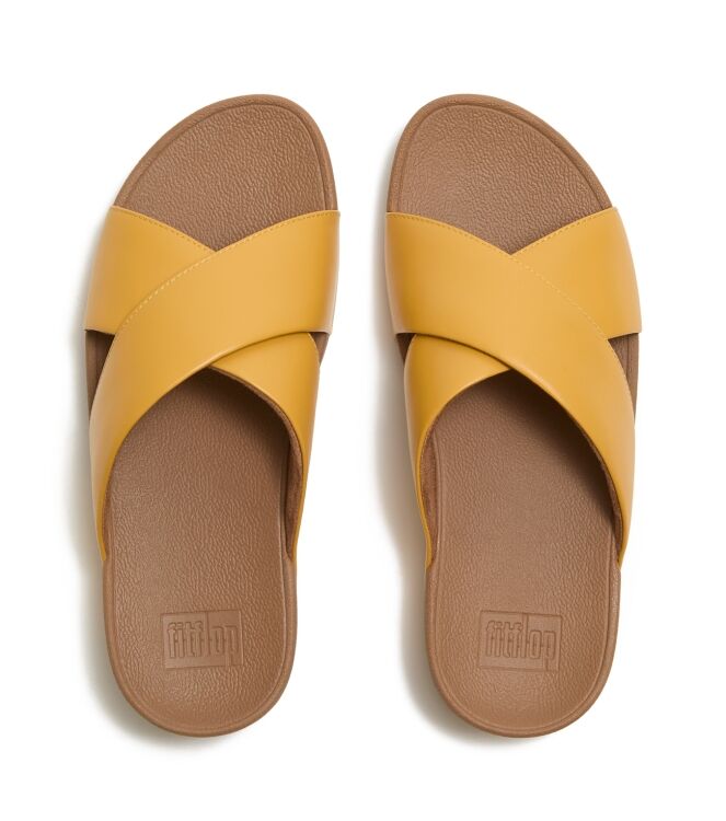 FitFlop lulu cross slide sandals leather turmeric Direct leverbaar uit de webshop van www.meijerink-schoenen.nl/