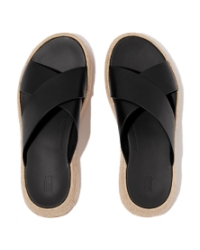 F-Mode Espadrille Leather Flatform Cross Slides black