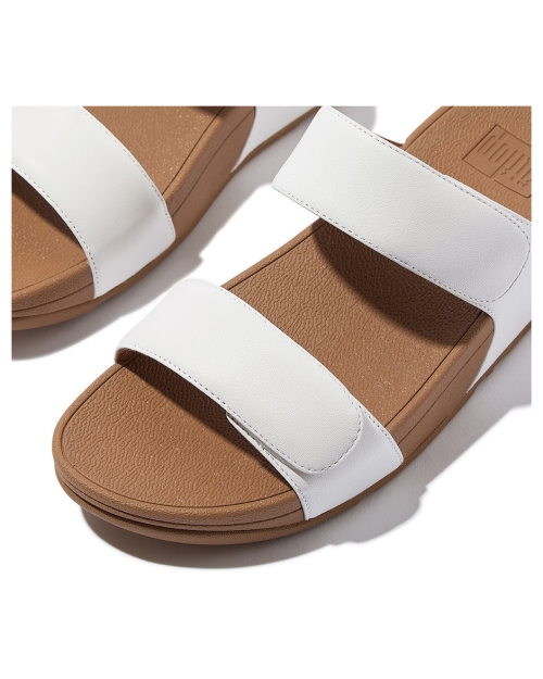 Lulu Adjustable Leather Slides urban white