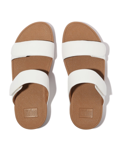 Lulu Adjustable Leather Slides urban white