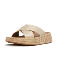 F-Mode Espadrille Shimmersuede Cross Slides platino