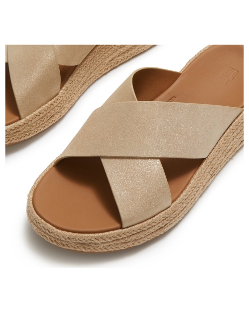 F-Mode Espadrille Shimmersuede Cross Slides platino