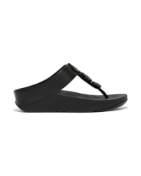 Halo Metallic-Trim Toe-Post Sandals all black