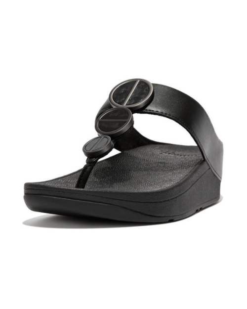 Halo Metallic-Trim Toe-Post Sandals all black