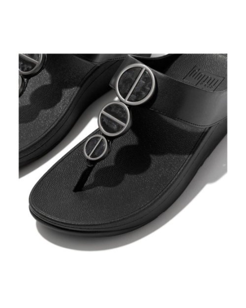 Halo Metallic-Trim Toe-Post Sandals all black