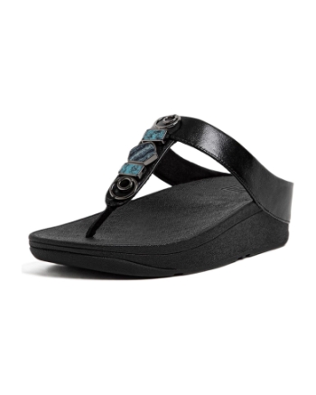 FitFlop Fino Stone Trim Toe-Post Sandals black