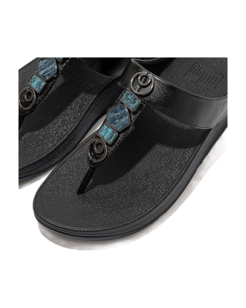 Fino Stone Trim Toe-Post Sandals black