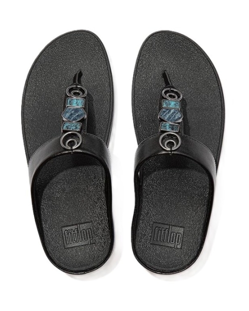Fino Stone Trim Toe-Post Sandals black