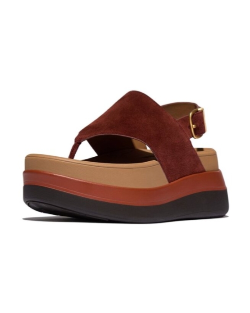 F-Mode Stack Suede Back-Strap Toe-Post Sandals chocolat