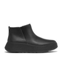 F-Mode Leather Flatform Zip Ankle Boots all black