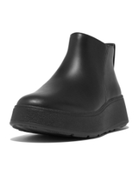 F-Mode Leather Flatform Zip Ankle Boots all black
