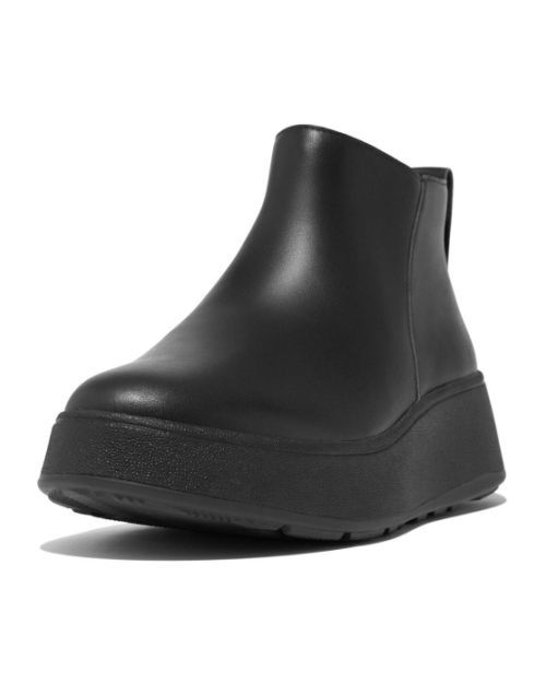 F-Mode Leather Flatform Zip Ankle Boots all black