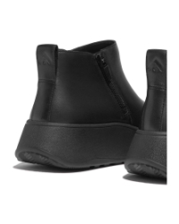 F-Mode Leather Flatform Zip Ankle Boots all black