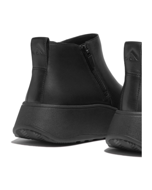 F-Mode Leather Flatform Zip Ankle Boots all black