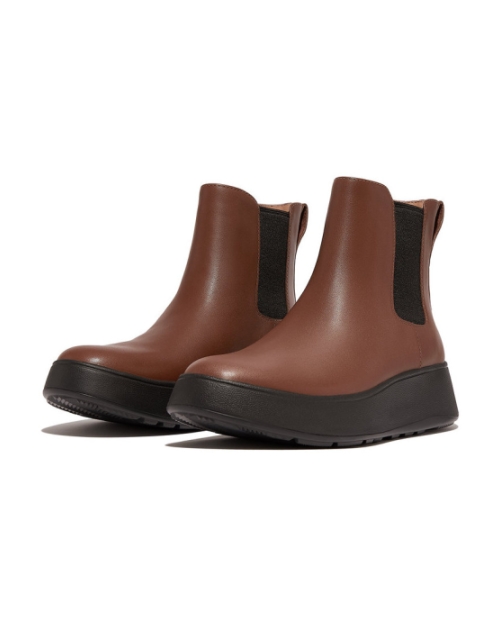 F-Mode Leather Flatform Chelsea Boots rich brown