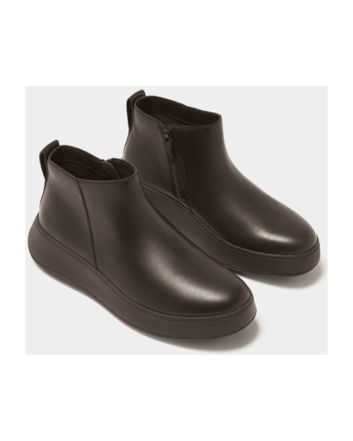 F-Mode Leather Flatform Zip Ankle Boots chocolate brown