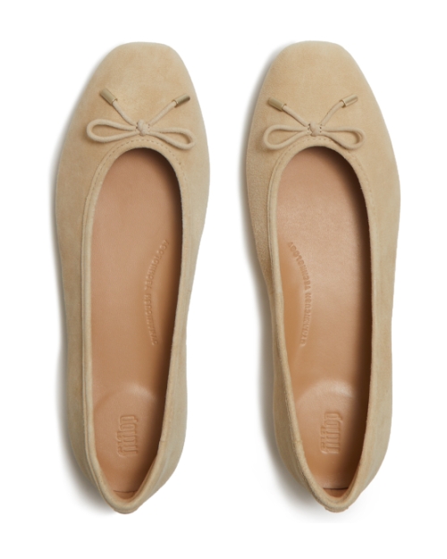 Delicato Bow Suede Ballet Flats Cappuccino