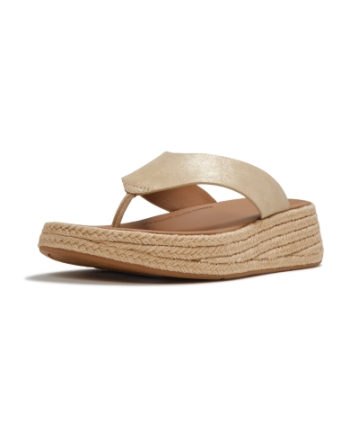 FitFlop F-Mode Espadrille Shimmersuede Toe-Post Sandals Platino