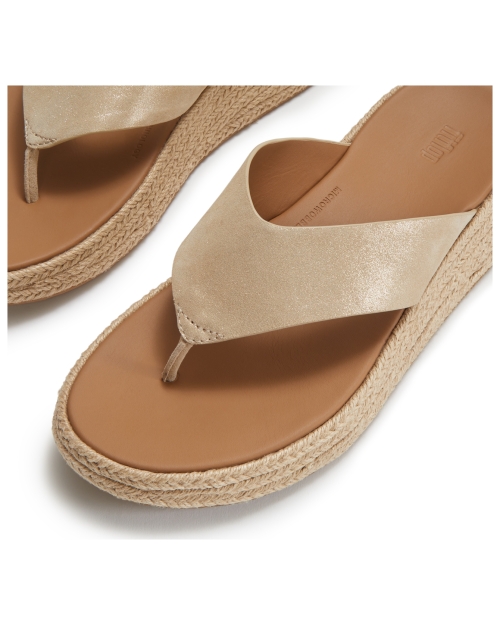 F-Mode Espadrille Shimmersuede Toe-Post Sandals Platino