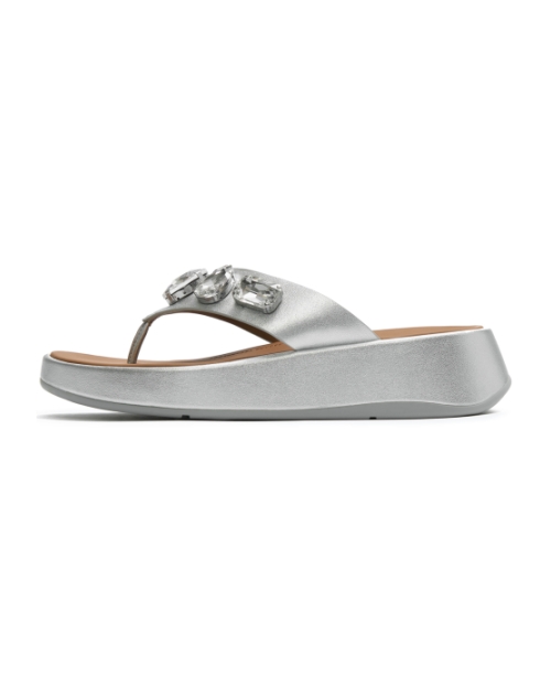 F-Mode Ultra-Jewel Leather Toe-Post Sandals Silver