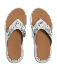 F-Mode Ultra-Jewel Leather Toe-Post Sandals Silver