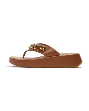 FitFlop F-Mode Ultra-Jewel Leather Toe-Post Sandals Deep Tan