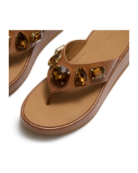 F-Mode Ultra-Jewel Leather Toe-Post Sandals Deep Tan
