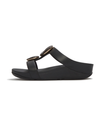 FitFlop Fino Marbled-Stone H-Bar Slides Black