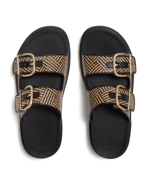 Gen-FF Buckle Graphic-Weave Two-Bar Slides Black
