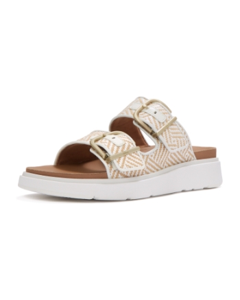 FitFlop Gen-FF Buckle Graphic-Weave Two-Bar Slides Urban White