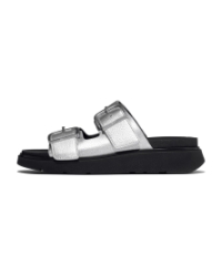 Gen-FF Buckle Tumbled-Leather Two-Bar Slides Silver