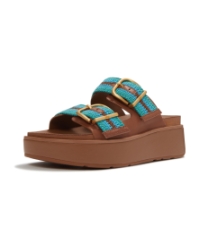 Gen-FF Max Buckle Stripe-Webbing Two-Bar Slides Deep Tan/Teal Mix