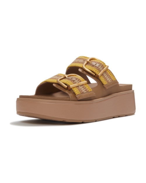Gen-FF Max Buckle Stripe-Webbing Two-Bar Slides Turmeric/Classic Tan Mix