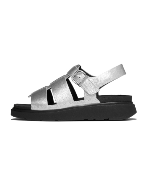 Gen-FF Tumbled-Leather Fisherman Sandals Silver