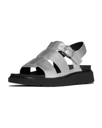 FitFlop Gen-FF Tumbled-Leather Fisherman Sandals Silver