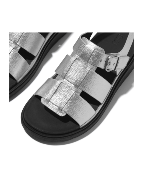 Gen-FF Tumbled-Leather Fisherman Sandals Silver