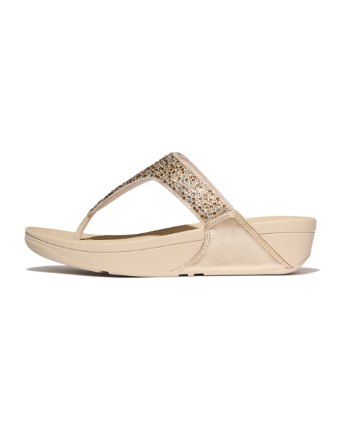 Lulu Crystal-Mix Metallic Toe-Post Sandals Platino