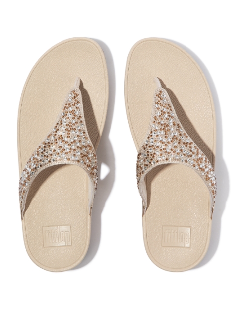 Lulu Crystal-Mix Metallic Toe-Post Sandals Platino