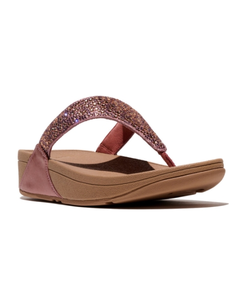 Lulu Crystal-Mix Metallic Toe-Post Sandals Metallic Rust Rose