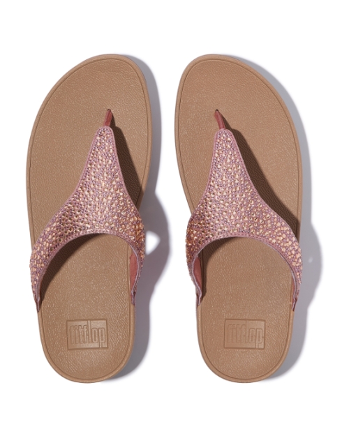 Lulu Crystal-Mix Metallic Toe-Post Sandals Metallic Rust Rose
