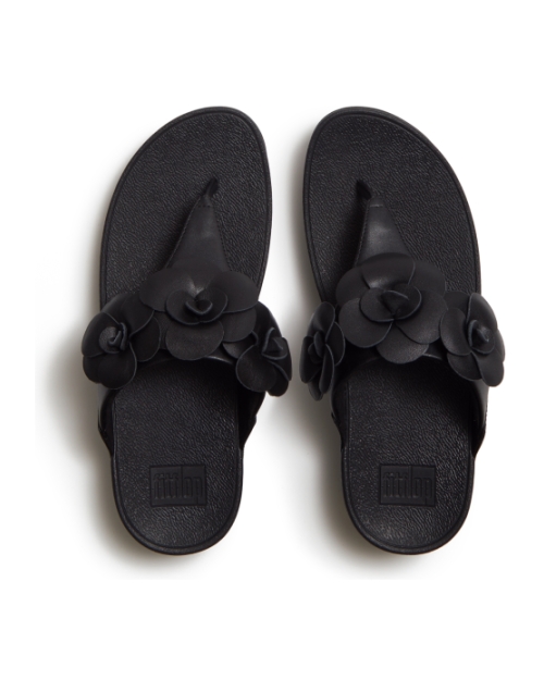 Lulu Flower Toe-Post Sandals Black