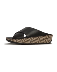 Lulu Lux Graphic-Weave Leather Cross Slides Black